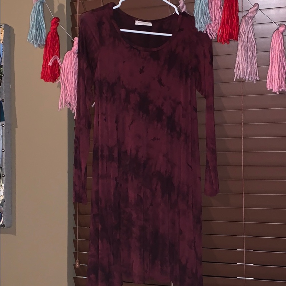 Maroon Tie-Dye T-shirt Dress
